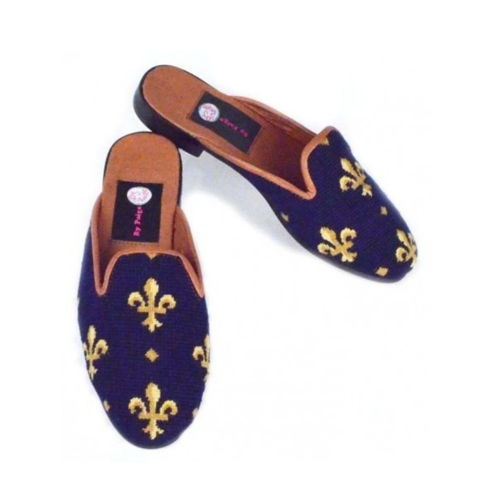 By Paige Fleur de Lis on Navy Needlepoint Mule -